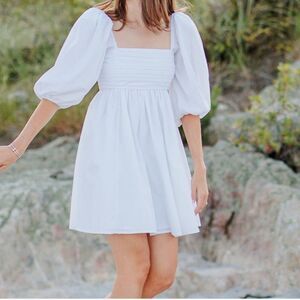 Abercrombie & Fitch White Ruched Puff Mini Dress
